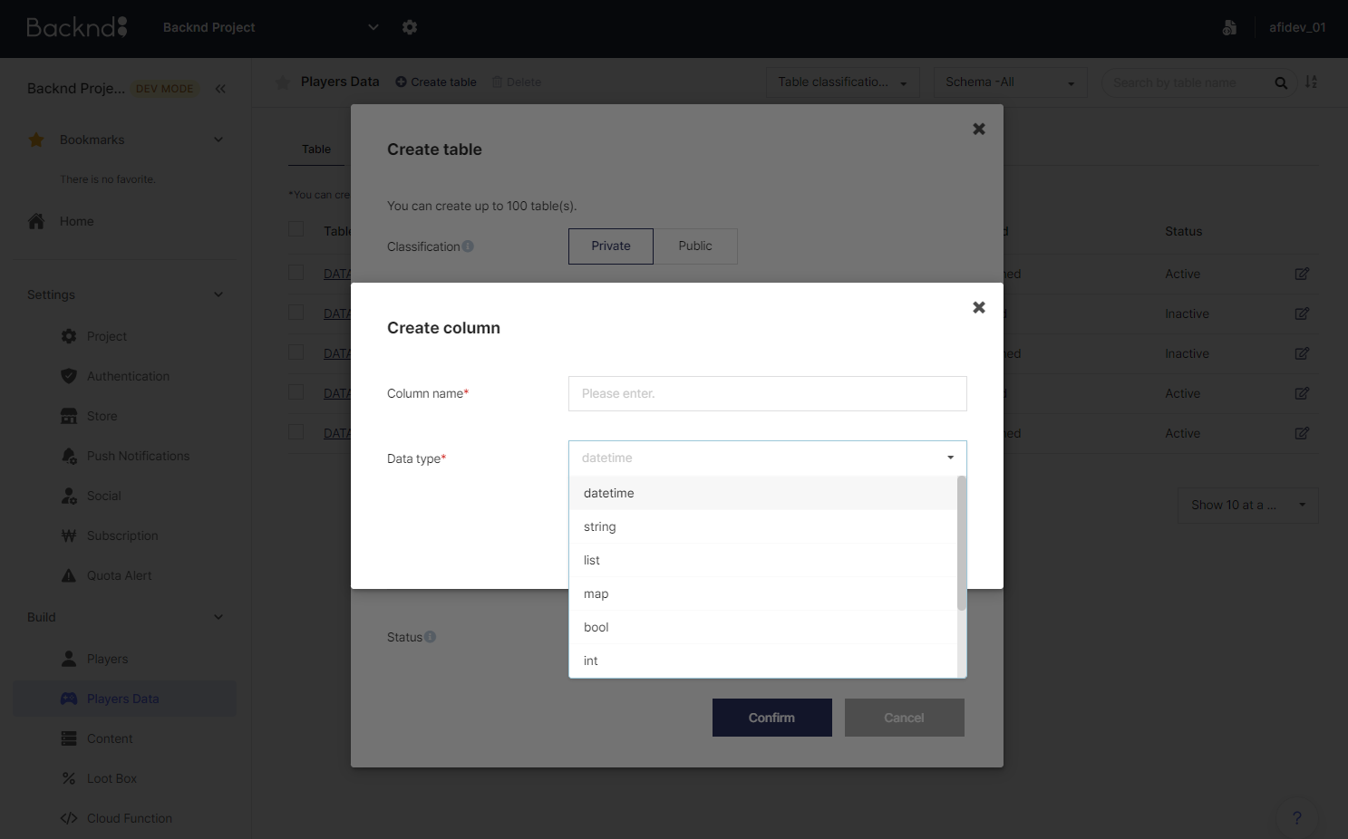 Table | BACKND Developer Documentation